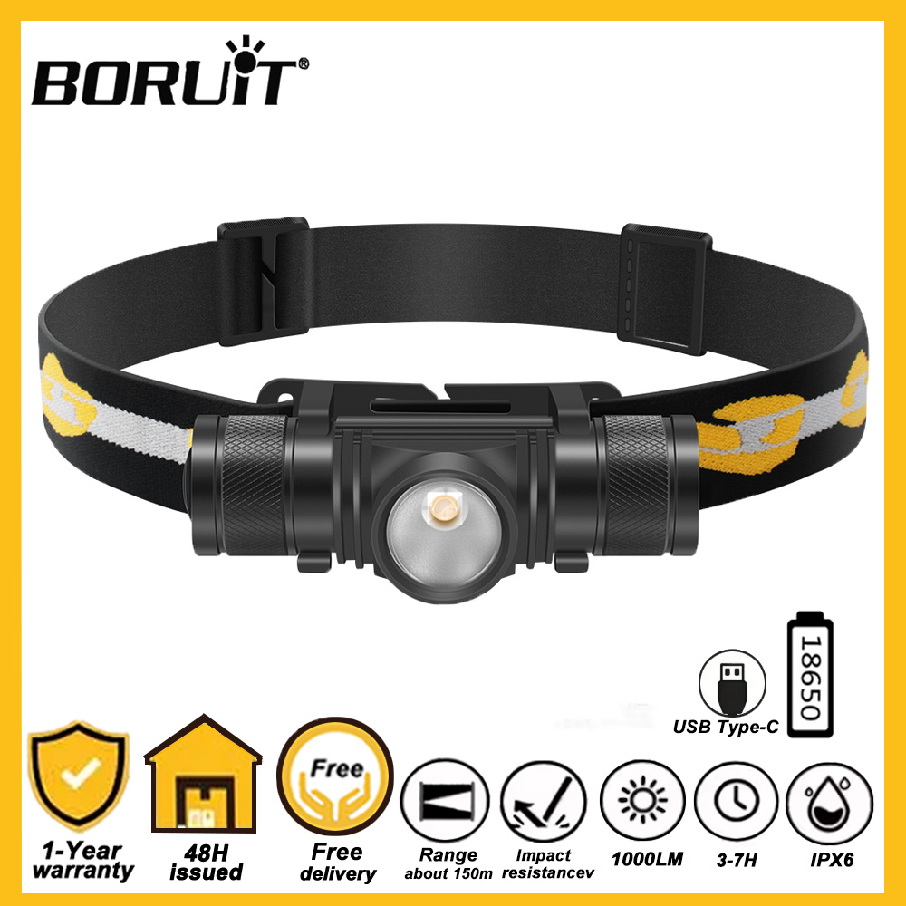 Lolin D32 - BORUiT D10 LED-Stirnlampe, 18650-Akku, Typ C,