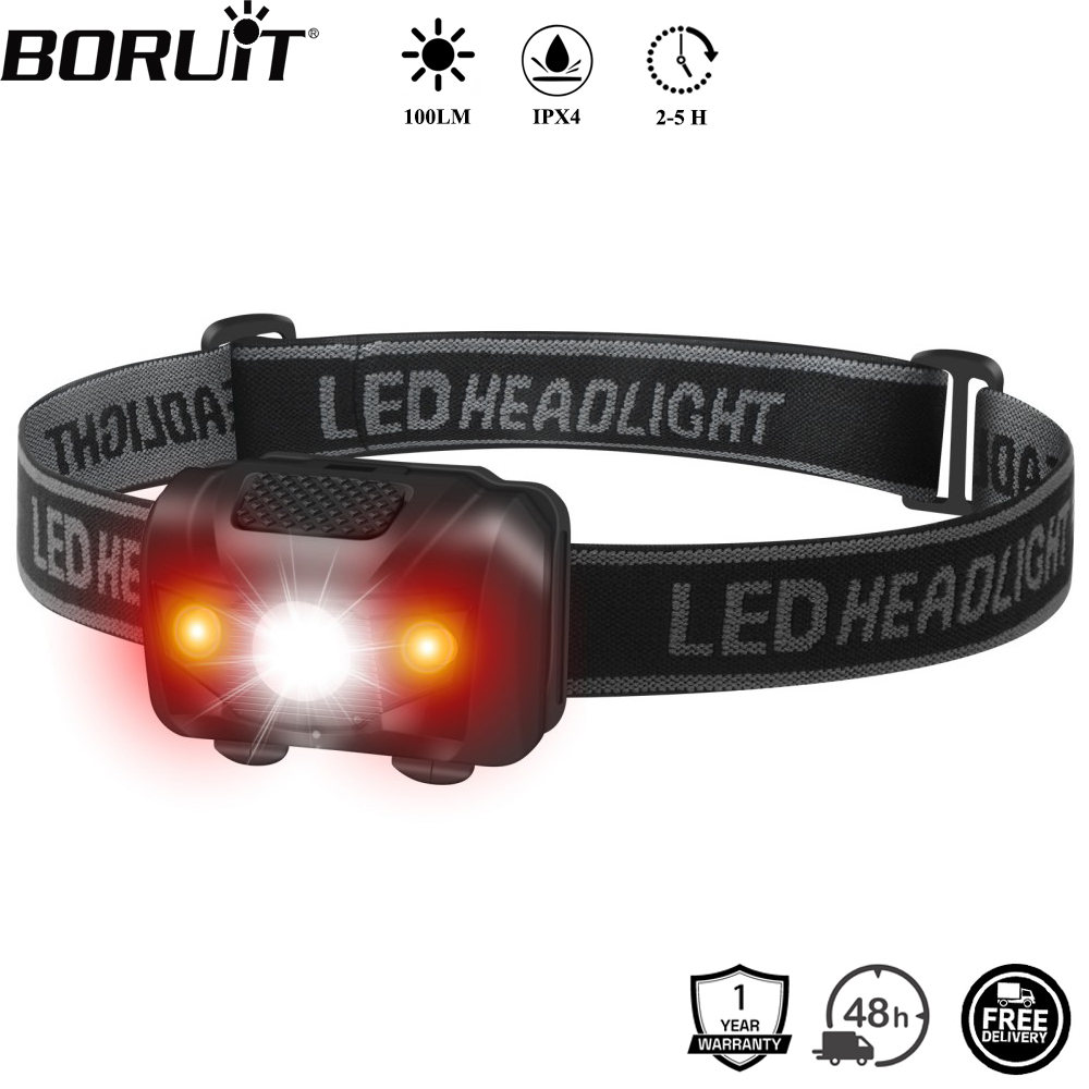 Lolin D32 - BORUiT 3 W Mini-LED-Stirnlampe, 4-Modus, rotes